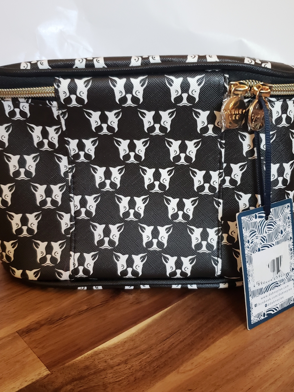 NWT Dabney Lee Black & White Dog Print Cosmetic Bag
